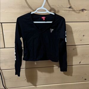 Guess Black V-Neck Long Sleeve Tee